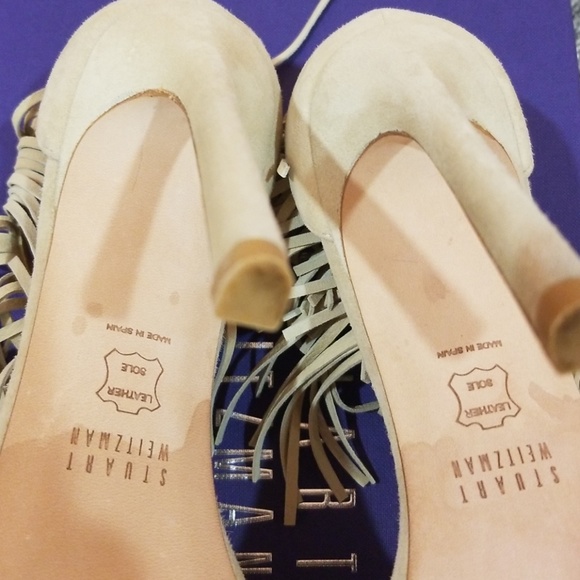 Stuart Weitzman Love Fringe Buff Suede Sandals - Picture 7 of 8
